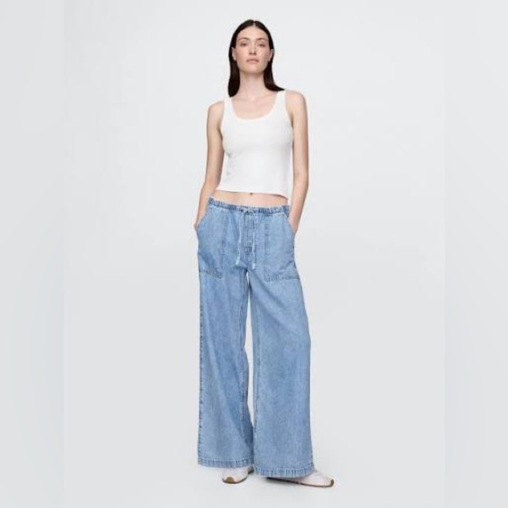 Drawstring jeans / Mid Rise UltraSoft Easy Baggy Jeans Medium LONG